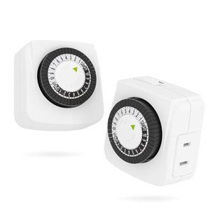 Indoor Timers Plug Mechanical 2 Prong 24-Hour Mini Lamp Timers 2 Pack